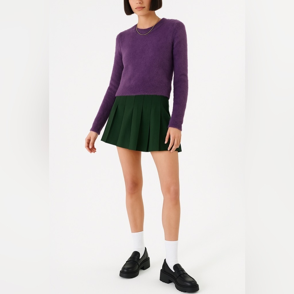Sunday Best Kitten Sweater Eyelash Knit Cropped Purple Fitted Womens Soft XS